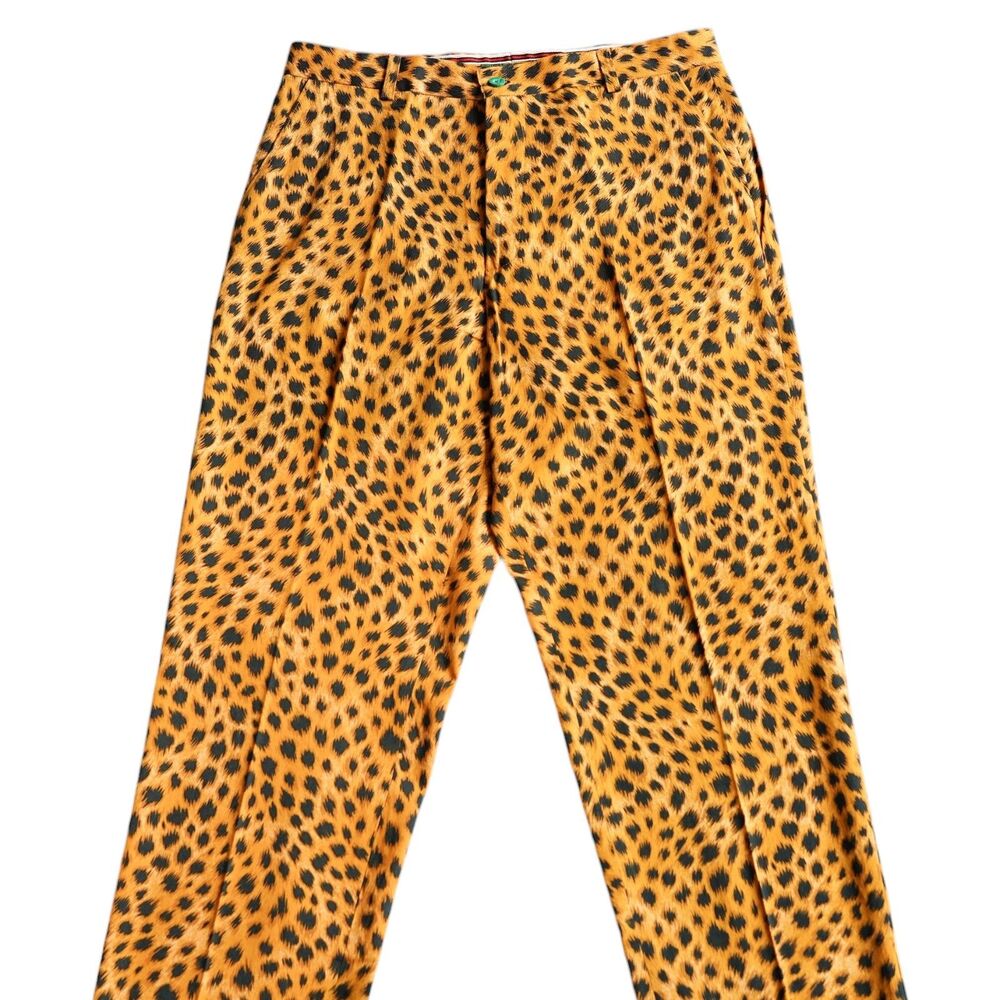 Mens Leopard Print Pants 32 Gold Black Animal Print Straight Fit Dress Trousers - Picture 5 of 7